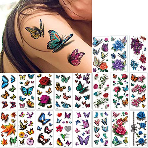 Rusofie 19 Sheets Butterfly Temporary Tattoo Sticker Colorful Body Art 3D Women Girls or Kids Butterflies Roses Mixed Style Body Art Temporary Tattoos Rusofie 19 Sheets Butterfly Temporary Tattoo Sticker Colorful Body Art 3D Women Girls or Kids Butterflies Roses Mixed Style Body Art Temporary Tattoos