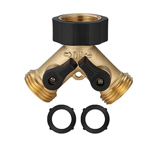 Garden Hose Splitter 2 Way  Heavy Duty Brass Watering Hose Connector Tap Splitter  Y Connector Brass Garden Hose Adapter with Shut On-Off Valves -1-