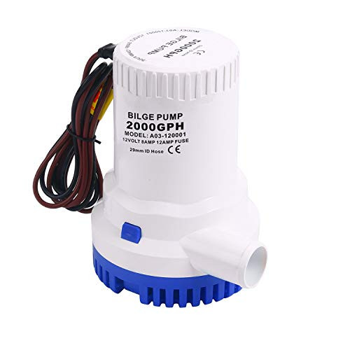 MAXZONE 2000 GPH 12v Boat Marine Plumbing Electric Bilge Pumps Marine Bilge Pump  Submersible Boat Bilge Water Pump Non-Automatic