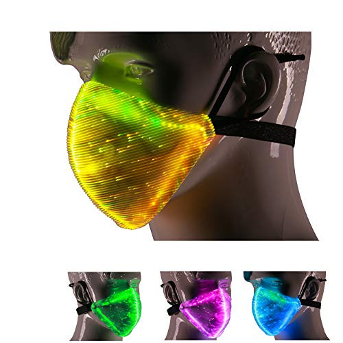 TECZERO 7 Color Lights LED Light up Face Mask USB Rechargeable Glowing Luminous Dust Mask for Christmas Party Festival Dancing Rave Masquerade Costume