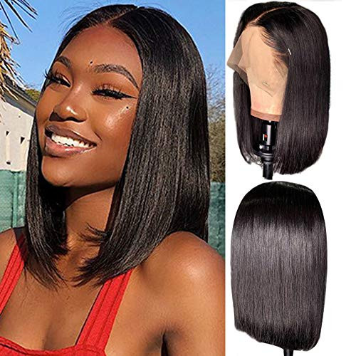 QTHAIR 14A Grade Short Straight Bob Wigs Brazilian Virgin Human Hair Lace Closure Wigs Human Hair Wig-8 inch- 4x4 Lace Part 150 Density Pre Plucked w