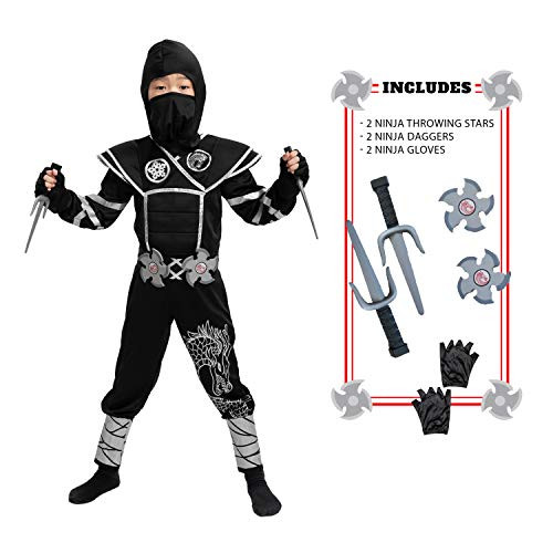 Child Unisex Silver Ninja Costume -Large-10-12 yr-- Child Unisex Silver Ninja Costume -Large-10-12 yr--