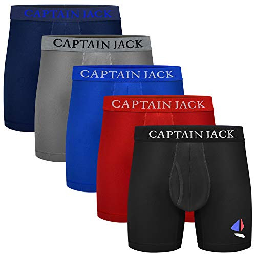Mens 6 Performance Boxer Brief Breathable Polyester Boxer Briefs Ultra Soft Comfy Underwear with Fly 5 Pack M