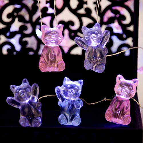 Impress Life Decorative Lights 3D Pet Cat String Lights  USB and Battery Powered with Remote 10 ft 30 LEDs Cute Kitten Animal Fairy String Lights for Be