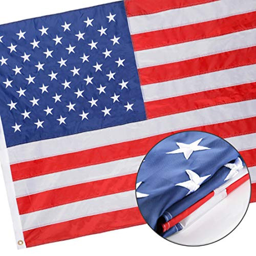 Winbee Embroidered American Flag 5x8 Ft - Heavy Duty 300D Nylon US Outdoor Flagswith Embroider Stars  Sewn Stripes and Brass Grommets- Best Indoors Ou