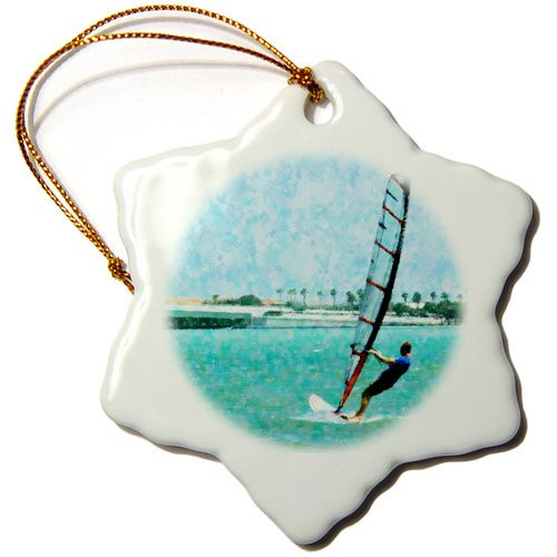 3dRose orn-19077-1 Wind Surfing-Snowflake Ornament 3-Inch Porcelain 3dRose orn-19077-1 Wind Surfing-Snowflake Ornament 3-Inch Porcelain