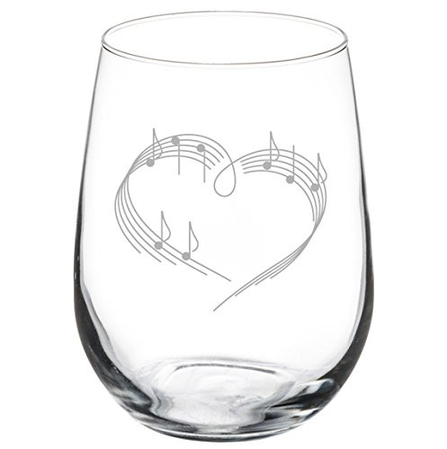 Wine Glass Goblet Heart Love Music Notes -17 oz Stemless-