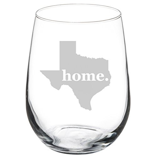 Wine Glass Goblet Texas Home -17 oz Stemless-