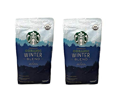 Starbucks Organic Winter Blend Whole Bean Coffee - Pack of 2 Bags - 80 oz Total - Medium Roast  100 Arabica Coffee -Limited Edition Flavor