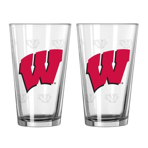 NCAA Wisconsin - Satin Etched Pint Glasses -2- - Wisconsin Badgers 16 oz- Beer Pints - Set of 2