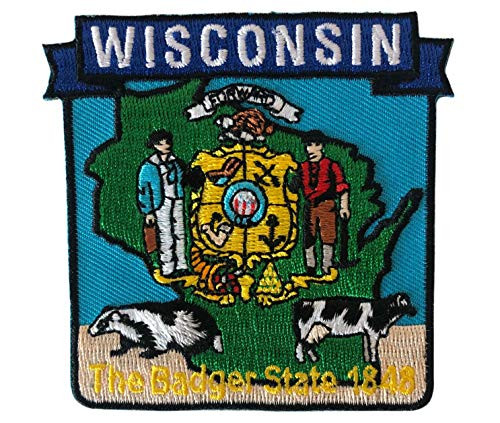 Wisconsin State Shaped Map Embroidered Patch  with Iron-On Adhesive