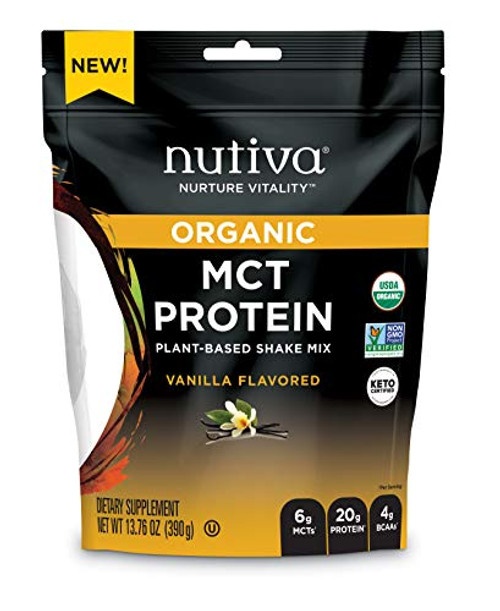 Nutiva Organic MCT Protein Plant-Based Shake Mix  Vanilla  13-76 Ounce - USDA Organic  Non-GMO  Non-BPA - Vegan  Gluten-Free  Keto and Paleo - 6g MCTs and