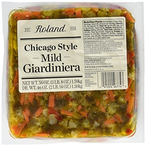 Roland Foods Chicago Style Mild Giardiniera  Italian Pepper Relish  Sourced in the USA  56-Ounce Pouch
