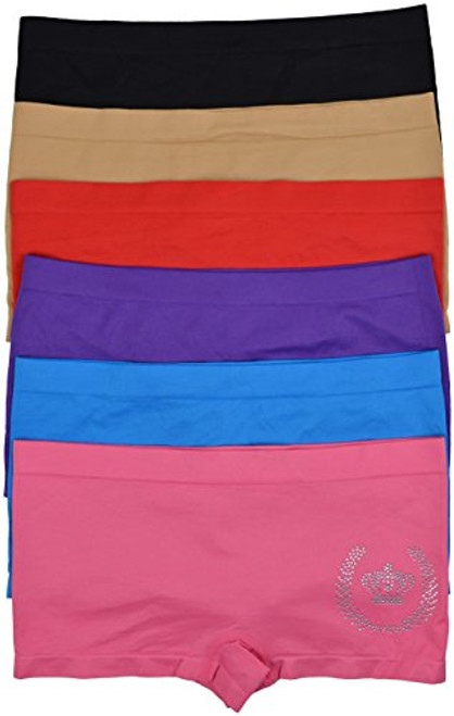 ToBeInStyle Womens Pack of 6 Seamless Rhinestone Crown Boyshorts - One Size
