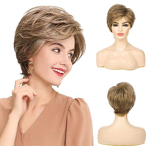 Wiwige Short Blonde Wigs for Women Pixie Cut Layered Wig Synthetic Heat Resistant Party Costume Hair Wig with Wig Cap