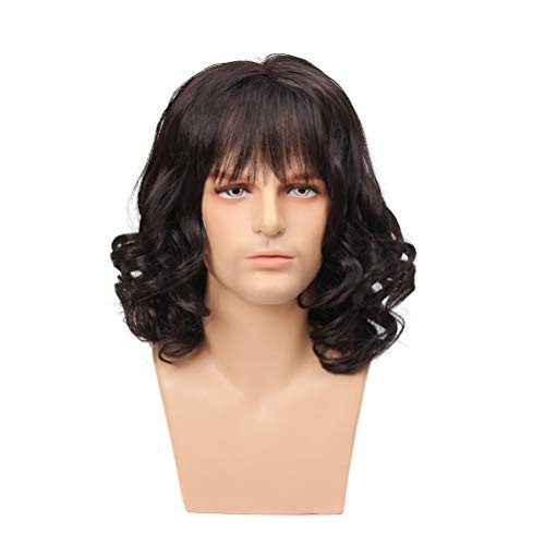 Wiwige Mens Black Wig 70s 80s Rocker Wigs for Men Layered Long Curly Wavy Synthetic Halloween Costume Hair Wigs