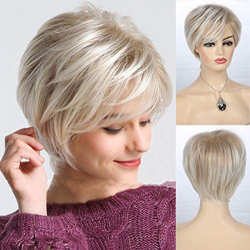 Wiwige Layered Short Blonde Wigs for Women Synthetic Heat Resistant Halloween Cosplay Pixie Replacement Wig