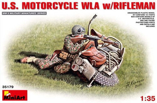 MiniArt Models U-S- Motorcycle WLA with Rifleman Model Kit -135 Scale-