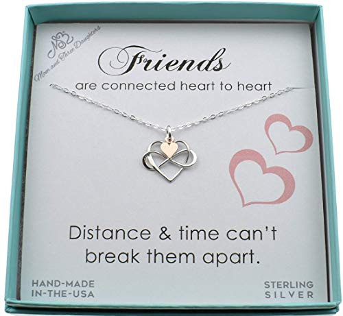 Womans Sterling Silver Infinity Heart Charm Pendant with Rose Gold Accent Heart on an 18 Sterling Silver Cable Chain- Best Friends Gift