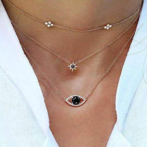 Shegirl Baroque Layered Necklaces Crystal Evil Eye Choker Necklace Gold Charm Rhinestone Pendant Necklace for Women and Girls