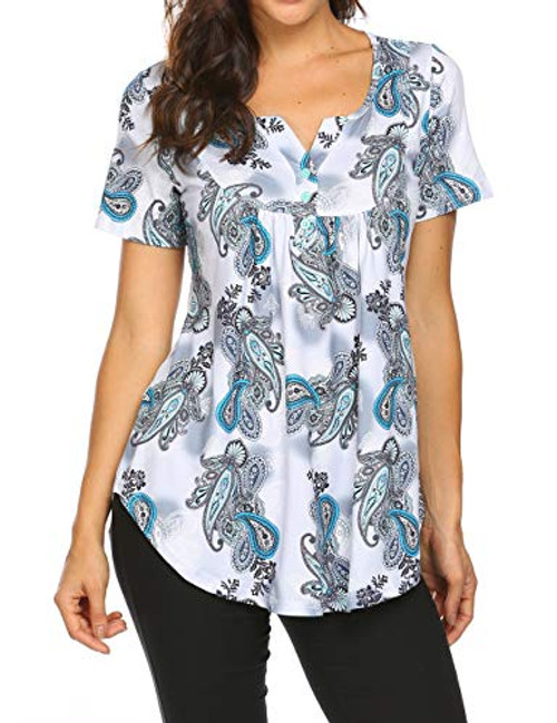 Plus Size Tops V Neck Short Sleeve Summer Casual Print Tunic Blouses for Leggings for Women Green XXL Plus Size Tops V Neck Short Sleeve Summer Casual Print Tunic Blouses for Leggings for Women Green XXL