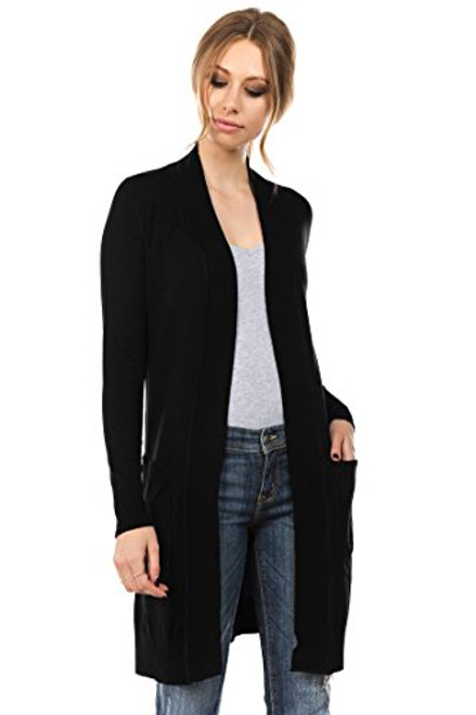 CIELO Womens Long Sleeve Sweater Duster Cardigan  Black  X-Large