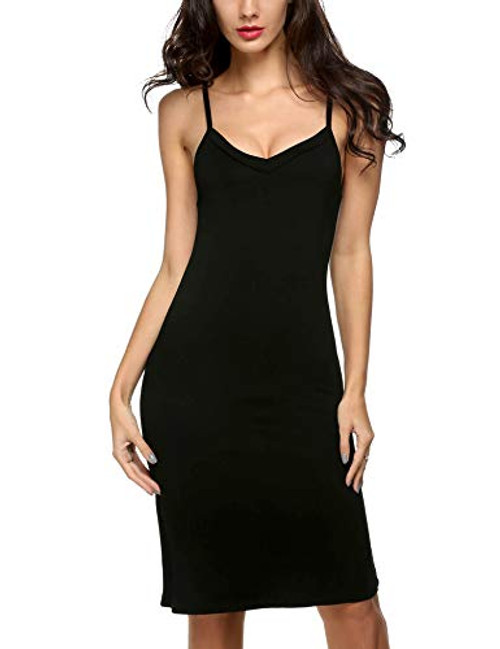 Avidlove Women Slip Dress Sexy Chemise Lingerie V Neck Nightgown Casual Tan Dress -Black XL-