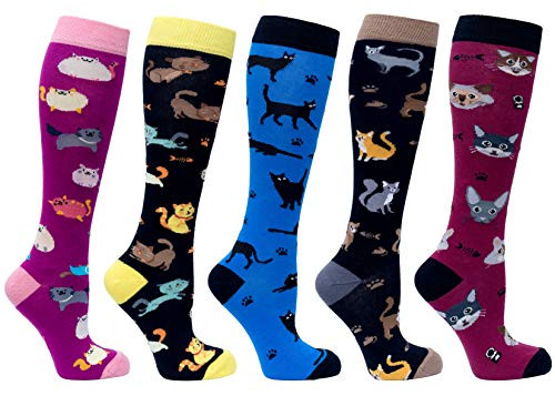 Socks n Socks-Womens 5 Pairs Colorful Luxury Cotton Funky Cute Cats Socks