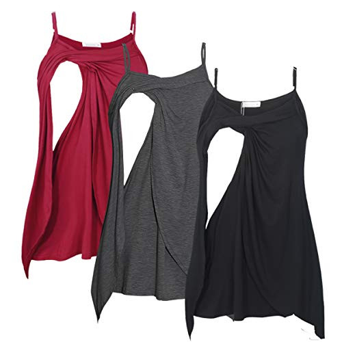 PARNIXS Womens Maternity Nursing Tank Tops Cami Sleeveless Breastfeeding Clothes Shirts -Large  Black-Dark Gray-Wine Red -3 Pack-