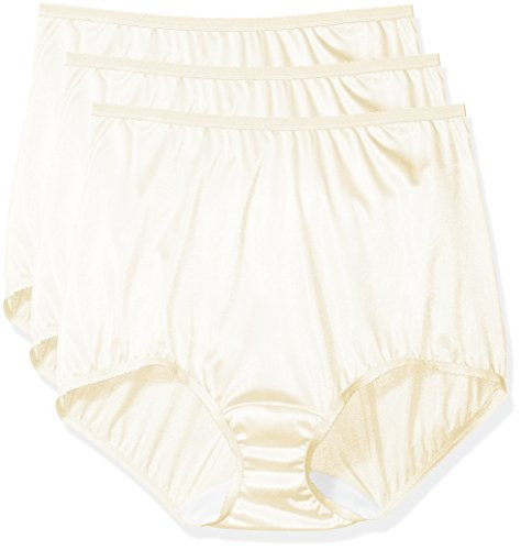 Shadowline Womens Plus-Size Panties-Nylon Brief -3 Pack-  Ivory  8