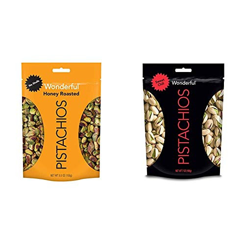 Wonderful Pistachios No Shells Honey Roasted 5-5 Ounce Resealable Pouch and Sweet Chili Flavored 7 Ounce Resealable Pouch Wonderful Pistachios No Shells Honey Roasted 5-5 Ounce Resealable Pouch and Sweet Chili Flavored 7 Ounce Resealable Pouch