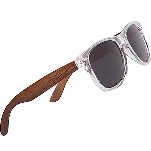 WOODIES Polarized Walnut Wood Sunglasses for Men and Women - Clear Frame Black Polarized Lenses and Real Wooden Frame - 100 UVA-UVB Ray Protection