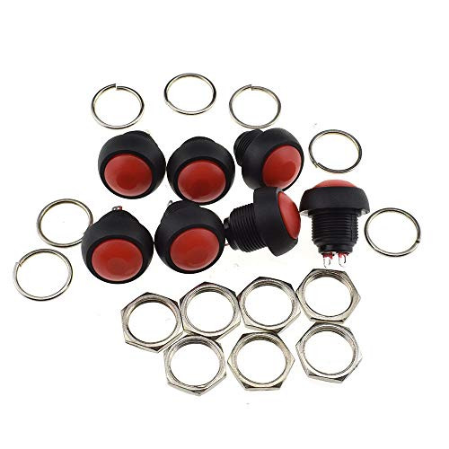 Auleswet Momentary Push Button Switch 12mm Diameter Waterproof On- Off Switch Reset Red Flush Mount Round Toggle Switch For Car Boat Trigger Buttons E