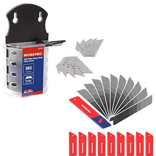 WORKPRO Utility Knife Blades Dispenser SK5 Steel 100-pack and WORKPRO 18mm Snap-off Blades 100-Pack  Quality SK5 Steel Razor Sharp Blade