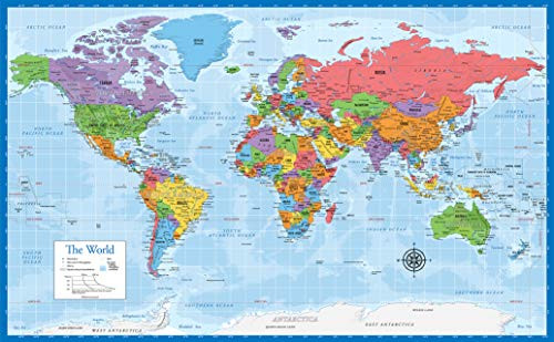 Laminated World Map - 18 x 29 - Wall Chart Map of The World - Made in The USA - Updated for 2020