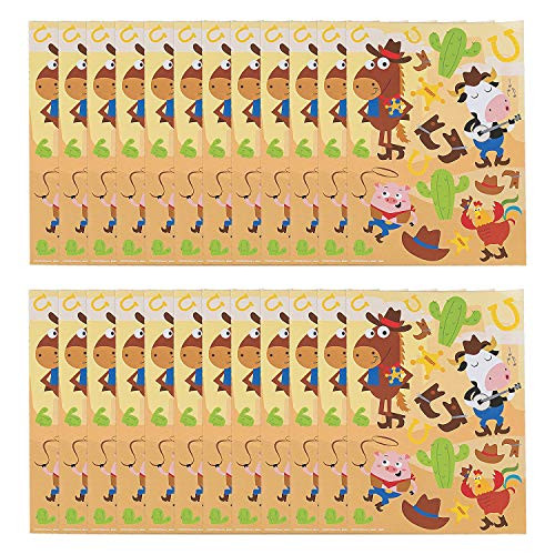 Fun Express Western Animals Sticker Sheets - 24 Sheets - Great for Cowboy Themed Birthdays  Classroom Supply  Holidays as Giveaway  Favor  Treats