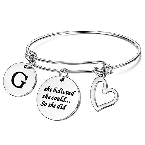 Initial Bracelet Letter Bracelet for Inspirational Gifts - Engraved 26 Letters Initial Charm Bracelets Bangle Bracelet Birthday Jewelry Gift for Women