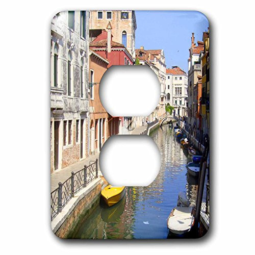 3dRose lsp-112230-6 Yellow Boat in Canal 2 Plug Outlet Cover  Multicolor
