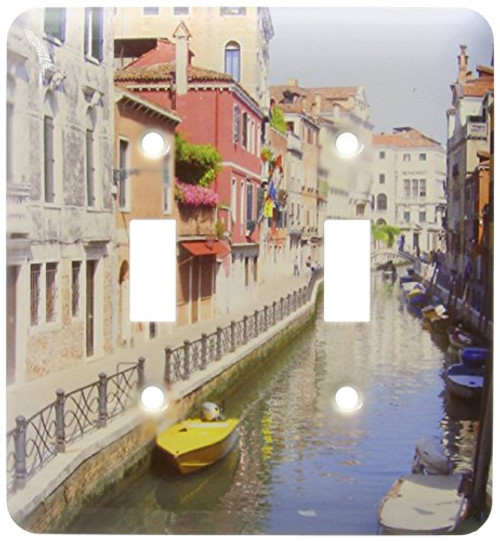 3dRose lsp-112230-2 Yellow Boat In Canal  Venice Double Toggle Switch