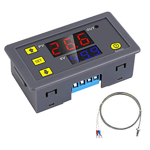 YEMIUGO Temperature Controller Module DC 12V Programmable Digital Thermometer Dual LED Display Thermometer with K-Type Thermocouple Thermostat High Pr