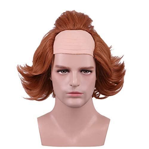 Yilys Bald Head Cosplay Wigs For Men Adults Halloween Brown curly wig -Brown1-