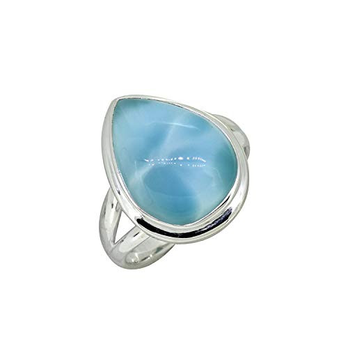 YoTreasure Natural Larimar Solid 925 Sterling Silver Teardrop Split Shank Ring