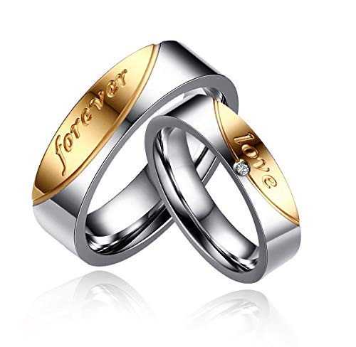 Uloveido His and Her Yellow and White Mens Ring Titanium Stainless Steel Couple Rings Set Valentines Day Wedding Promise Engagement Bands Set Forever