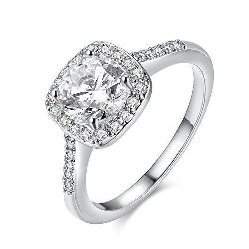 Uloveido Women Platinum Plated Square Cubic Zirconia Promise Engagement Wedding Band Solitaire Graduation Rings for Her -Platinum Color Size 6- KR002 Uloveido Women Platinum Plated Square Cubic Zirconia Promise Engagement Wedding Band Solitaire Graduation Rings for Her -Platinum Color Size 6- KR002