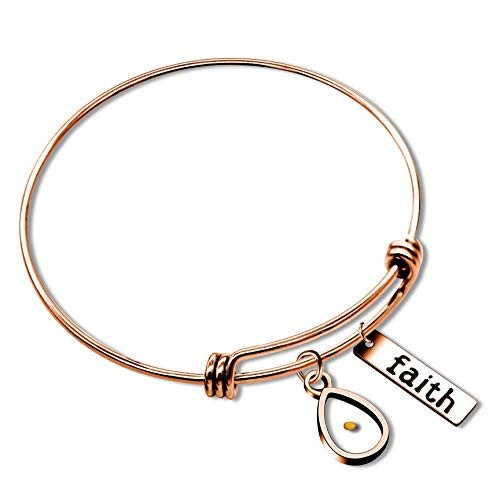 Uloveido Charms Faith Mustard Seed Bangle Extendable Rose Gold Plated Stainless Steel Wire Bangle Bracelet for Women Y558-Rose Gold-Drop- Uloveido Charms Faith Mustard Seed Bangle Extendable Rose Gold Plated Stainless Steel Wire Bangle Bracelet for Women Y558-Rose Gold-Drop-