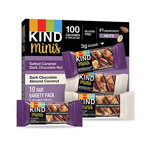 KIND Bar Minis  Salted Caramel Dark Chocolate Nut and Dark Chocolate Almond Coconut  Variety Pack  Gluten Free  100 Calories  Low Sugar  80 Count