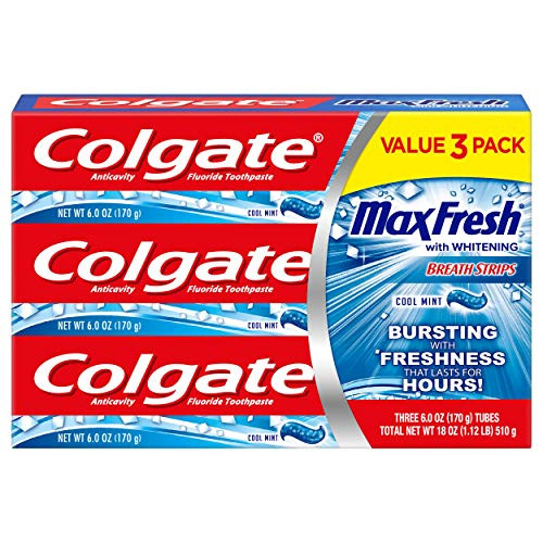 Colgate Max Fresh Toothpaste With Mini Breath Strips  Cool Mint  6 Ounce  3 Count