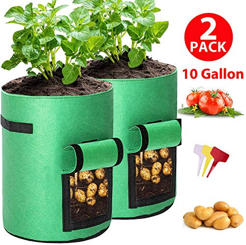 10 Gallon Potato Grow Bags 2 Pack Vegetable Planting Bags  Tomato Planter Bags  Garden Container Pot for Garden Vegetable Potato Tomato Planting Green