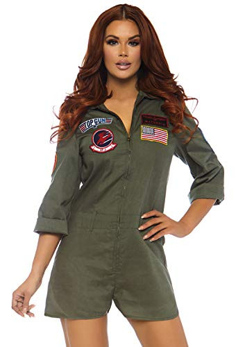 Leg Avenue Womens Top Gun Flight Suit Romper  Khaki  Large