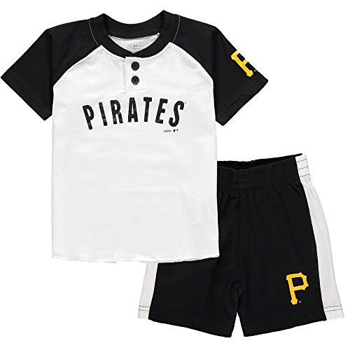 Outerstuff MLB Infants Toddler Good Hit Short Sleeve Henley and Shorts Set -12 Months  Pittsburgh Pirates-